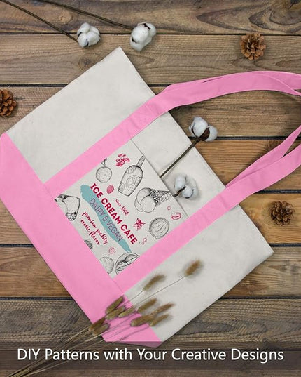 TOPDesign 1-Pack Canvas Tote Bag with an External Pocket, Reusable Grocery Shopping Bag, Top Zipper Closure, Daily Essentials (Pink/Natural)