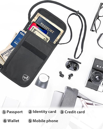 SUPACOOL Passport Holder Bag, Travel Wallet for Men Women Family, Card Holder Organizer, RFID Blocking, Neck Wallet, Hidden Neck Pouch for Travel(Black)