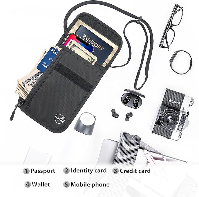 SUPACOOL Passport Holder Bag, Travel Wallet for Men Women Family, Card Holder Organizer, RFID Blocking, Neck Wallet, Hidden Neck Pouch for Travel(Black)