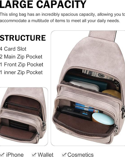 MASINTOR Sling Bag for Women - Crossbody Bags Fanny Pack with Vegan Leather - Adjustable Sling Backack for Travel