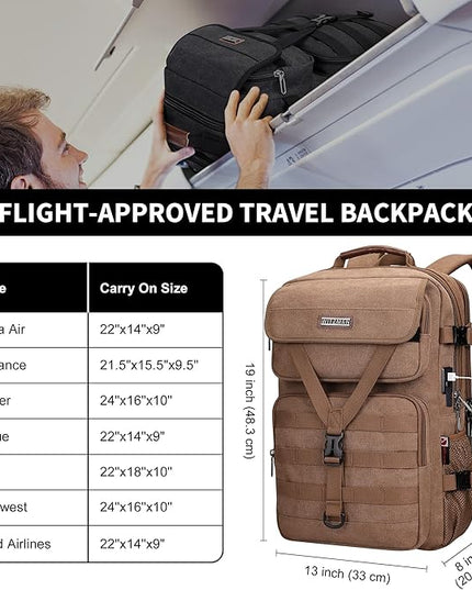 WITZMAN Travel Backpack for Men Large Canvas Laptop Backpack Fit 16 inch Carry on TSA Friendly Flight Approved Vintage Rucksack for Traveling(A8012 Brown)