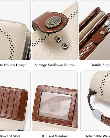 BOSTANTEN Leather Wallet for Women RFID Blocking Zip Around Credit Cards Holder Phone Clutch