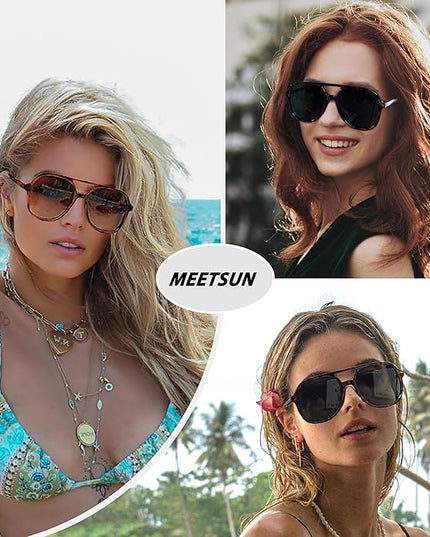 MEETSUN Retro Oversized Aviator Sunglasses for Women Men Trendy 70s 80s Vintage Square Aviators 3 Pack UV400