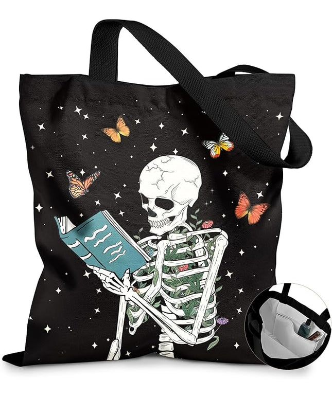 Canvas Tote Bag with Pockets - Aesthetic Reusable Totes for Women Ladies Cute Printed Cloths Canvas Shoulder Bag