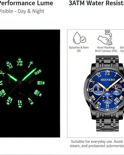Watches for Men Business Dress Analog Quartz Roman Luminous Dial Wrist Watch with Calendar Stainless Steel Band Waterproof with Tool Luxury Casua & Relojes para Hombres for Mens Gifts