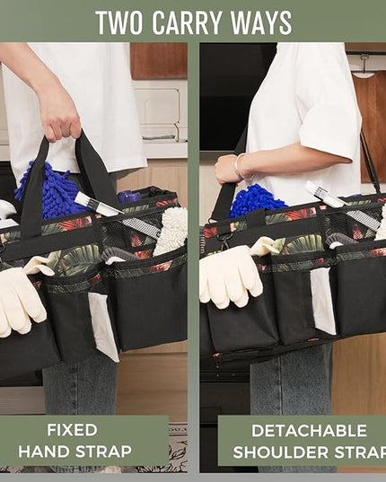 Wearable Cleaning Caddy, Cleaning Caddy Supplies Organizer with Handle & Shoulder Straps for Housekeepers, Under Sink & Car Cleaning Tool Organizers Bag with 4 Foldable Divider (GreenBush)