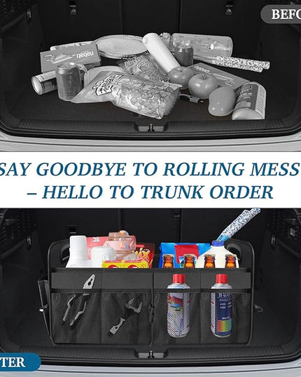 Trunk Organizer, Collapsible Waterproof Multi-Compartment Trunk Organizer for SUVs & Sedans, Car Storage with Reinforced Handles, Car Accessories for Women and Men, 52L