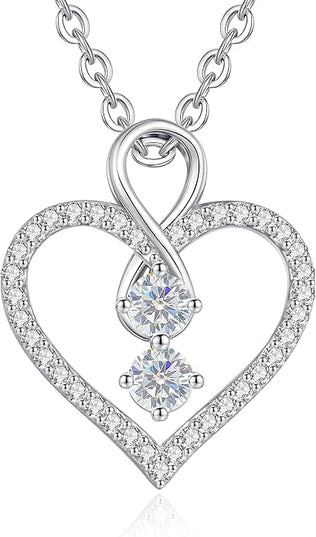 LOUISA SECRET Infinity Double Birthstone Necklace, 925 Sterling Silver Tiny Pendant Heart Necklace for Women Wife Her, Best Jewelry Gift Heart Jewelry Meaningful Gift for Valentine's Day, Christmas, Birthday Anniversary