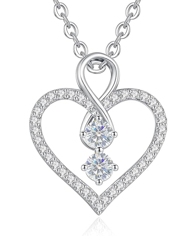 LOUISA SECRET Infinity Double Birthstone Necklace, 925 Sterling Silver Tiny Pendant Heart Necklace for Women Wife Her, Best Jewelry Gift Heart Jewelry Meaningful Gift for Valentine's Day, Christmas, Birthday Anniversary