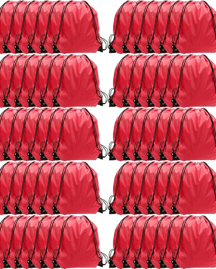 GoodtoU Drawstring Bags, Nylon Backpack Bulk Cinch Sack for Sport, Traveling, Team (60Pcs, Cherry)