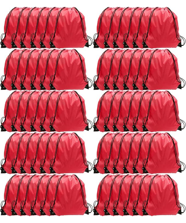 GoodtoU Drawstring Bags, Nylon Backpack Bulk Cinch Sack for Sport, Traveling, Team (60Pcs, Cherry)