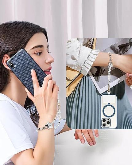 Marble Beaded Phone Wrist Strap,Detachable Phone Bracelet Strap with Tether Tab,Hands-Free Wristlet Strap (Silvery)