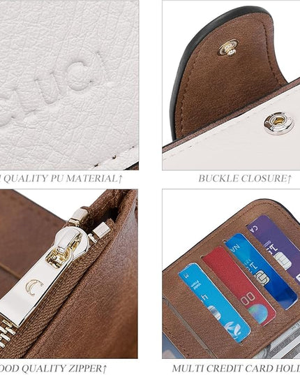 CLUCI Wallet For Women PU Leather RFID Blocking Womens Wallet Bifold Card Holder with ID Window Gifts for Women Birthday | RFID Blocking, Designer, Trifold, Card Holder, ID Window