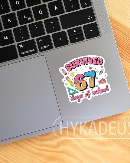 (3Pcs) I Survived 67 Days of School Sticker Funny 67 Ice Cream Teachers Students Vinyl Decals Waterproof for Water Bottle, Tumbler, Laptop, Phone Case, 3" x 2.9"