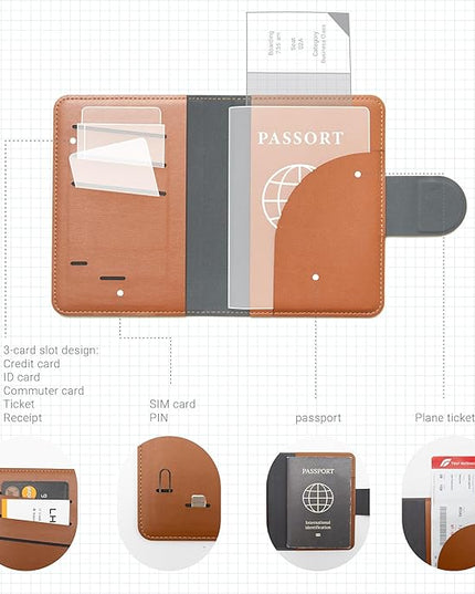 LHiDS Leatherette Passport Holder with RFID Protection, Premium PU Leather, Snap Button Closure, Travel Passport Wallet Cover for Passport, Boarding Passes, Business Cards, Cash (Classic Brown)
