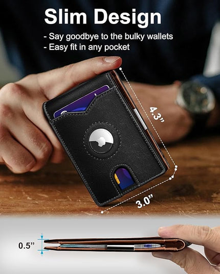 miyozi Airtag Wallet for Men,with Money Clip 11 Cards Slim Front Pocket Leather RFID Blocking Wallet with Gift Box