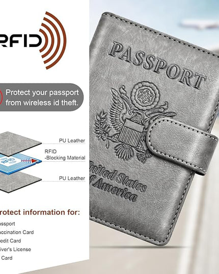 Herain Passport Holder for Travel Cruise Essentials, 2 Pcs Passport Cover Wallet Case Travel Gifts Women Men Family, RFID Passports Book Card Holders Travels Accessories Must Haves