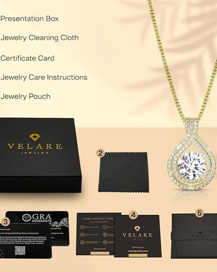 Platinum Plated Certified Moissanite Necklace for Women Gift for Her