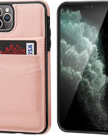 KIHUWEY Compatible with iPhone 11 Pro Max Case Wallet with Credit Card Holder, Premium Leather Magnetic Clasp Kickstand Heavy Duty Protective Cover for 11 Pro Max 6.5 Inch(Rose Gold)