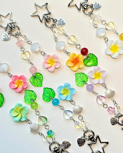 Agromusk Hibiscus Flower Keychain,Cute Y2K Hawaiian Tropical Flowers Keychains Aesthetic Star Summer Beach Decor for Women