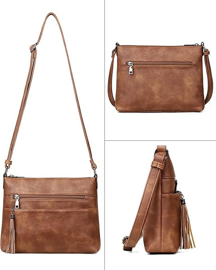 MASINTOR Crossbody Bags for Women, Lightweight Medium Crossbody Purse, Soft Leather Women's Shoulder Handbags with Tassel