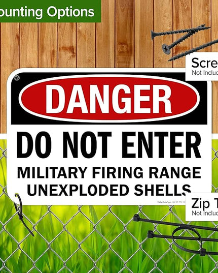 Danger Do Not Enter Military Firing Range Unexploded Shells Sign, 12x18 Inches, 55 mil thick HDPS (high density polystyrene), Made in USA by My Sign Center