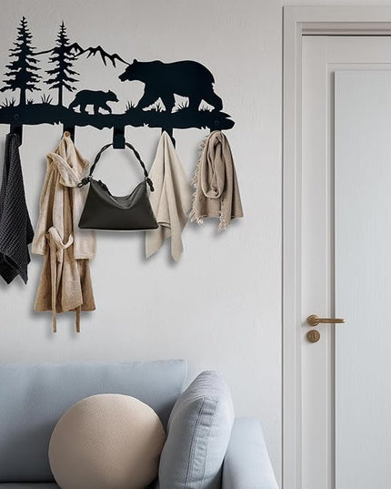 ZORISE Metal Bear Coat Hooks - Animal Theme Wall Art Decor and Key Holder, Hangers for Clothes, Hat, and Backpack, Home Storage Decor for Entryway, Hallway, Office, Kitchen, and Living Room