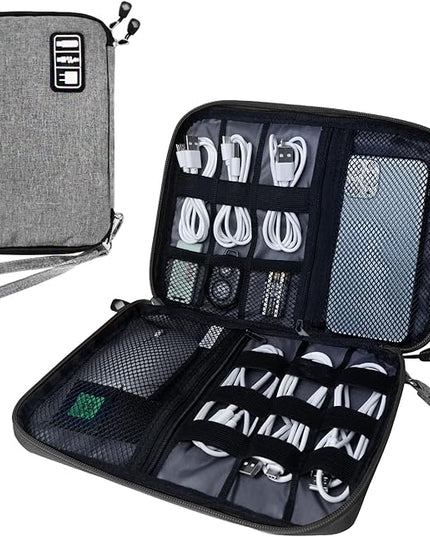 Electronics Travel Organizer,Portable Waterproof Electronic Travel Storage Bag for Small Charging Cord Storage,Charger,Small Electronics,SD Card etc,for Travel,Business -Grey Black