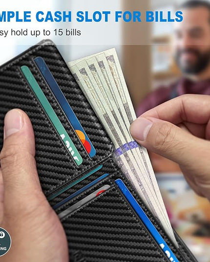 MIYOZI Airtag Wallet for Men,with Cash Pocket 2 ID Window 13 Cards,Slim Leather Wallet Front Pocket Card Holder RFID Blocking with Gift Box