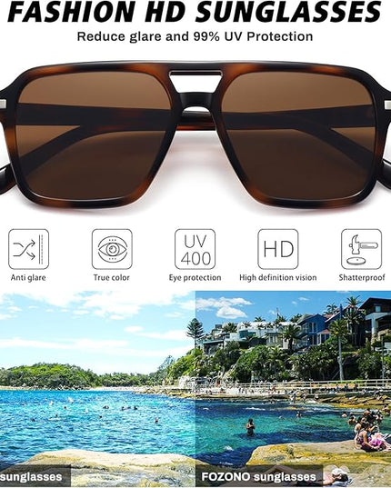 Retro Aviator Sunglasses for Women Men Trendy Classic Square 70s 80s 90s Vintage Shades Double Bridge Aviators FZN813