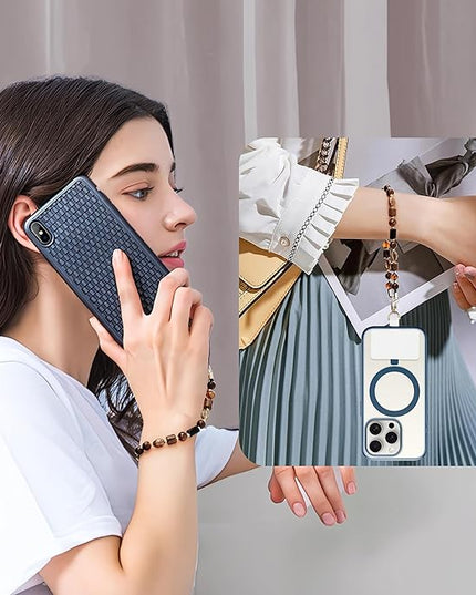 Marble Beaded Phone Wrist Strap,Detachable Phone Bracelet Strap with Tether Tab,Hands-Free Wristlet Strap (Brown)
