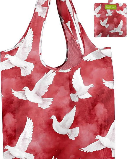 BeeGreen Bird Reusable Grocery Bags,Heavy Duty Totes for Women, Foldable Grocery Bag Large Shopping Totes with Handles for Work, Travel, Gift, Store, Polyester Washable Reusable Tote Bag