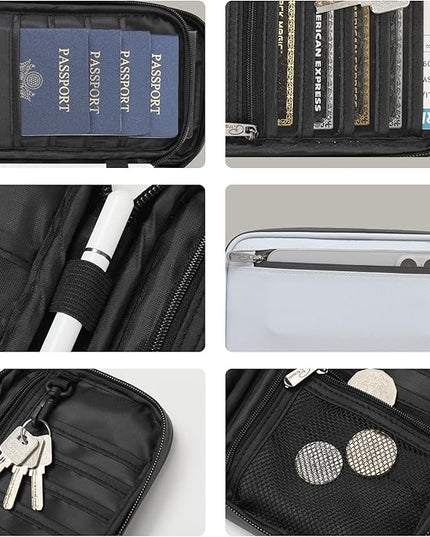 Travel Passport Holder, Large Family Passport Walle for Men Women RFID Passport Cover Lightweight Portable Document Organizer with Wrist Strap (Grey)