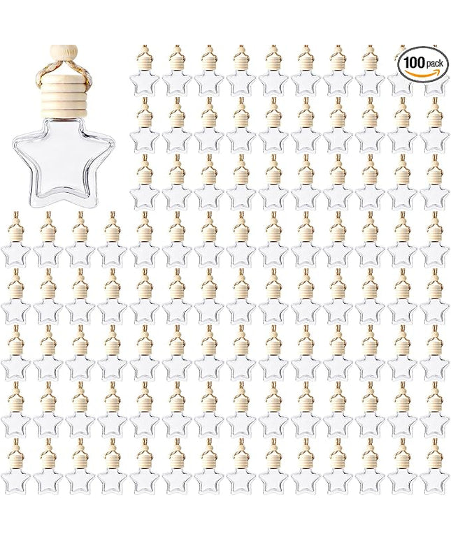 BBTO 100 Pcs Car Air Fresheners Diffuser with Wooden Cap Empty Aromatherapy Diffuser Clear Fragrance Holder Pendant Hanging Perfume Fresheners for Car Decor (Clear, Star)