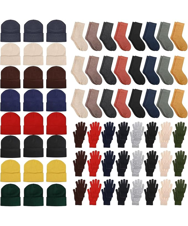 Hillban Winter Beanie Hat Gloves Set with Warm Socks Bulk, Homeless Knitted Beanie Cap Thick Thermal Winter Gloves Socks Pack