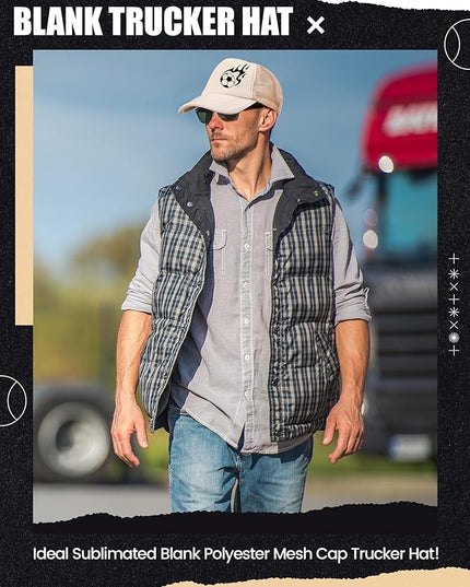 10 Pcs Sublimation Blank Trucker Hats Bulk Mesh Baseball Cap Polyester Mesh Trucker Hat for Men and Women
