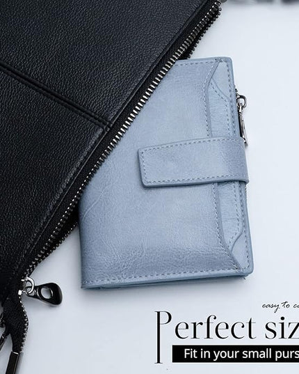 Bveyzi Women's Small Leather RFID Blocking Bifold Zipper Pocket Wallet Ladies Credit Card Slots Purse with id Window
