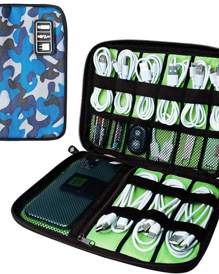 Electronics Travel Organizer,Portable Waterproof Electronic Travel Storage Bag for Small Charging Cord Storage,Charger,SD Card etc,for Travel,Business-Blue Camouflage