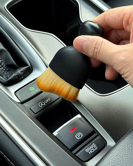Car Detailing Brush, Soft Bristle Cleaning Brush, Scratch-Free Auto Duster Tool for Dashboard, Air Vents, Leather & Interior Cleaning (Black&Brown with Cap)