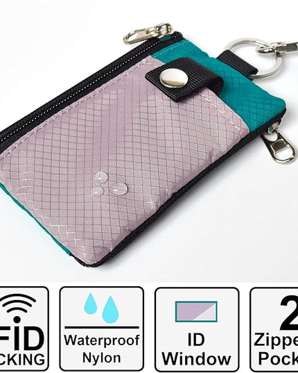 Minimalist RFID Blocking Small Wallet with ID Window,WaterResistant Zip Id Case Wallet with Lanyard Keychain for Cards,Cash,Travel,Women,Men