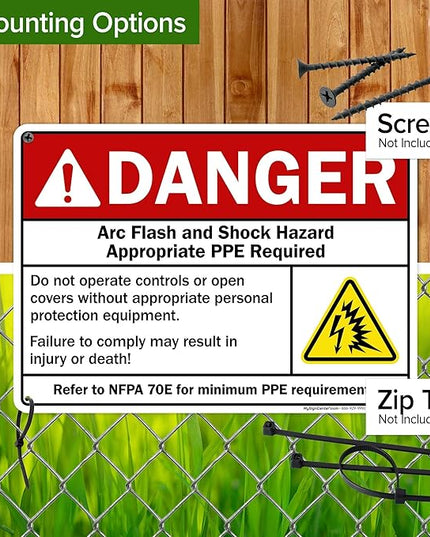 Danger Arc Flash And Shock Hazard Appropriate PPE Required Sign, 10x14 Inches, 55 mil thick HDPS (high density polystyrene), Made in USA by My Sign Center