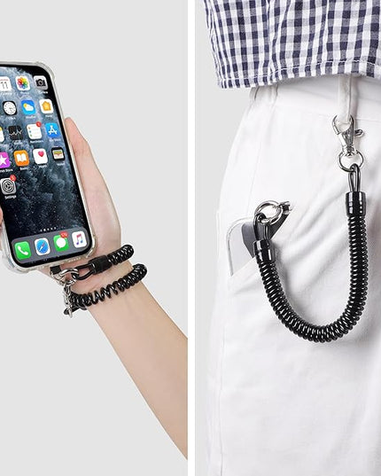 takyu Phone Tether, 2PCS Phone Leash Anti-theft Phone Strap with 4*Patch and 1*Carabiner for Outdoor Hiking Climbing Fit for iPhone Samsung Most Smartphones (Black+Black)