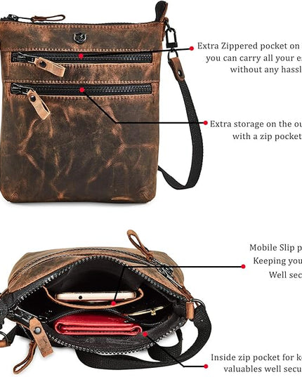 Crossbody Sling Bag for Women Small Real Leather Purse Vintage Travel Crossover Shoulder Bag Handmade
