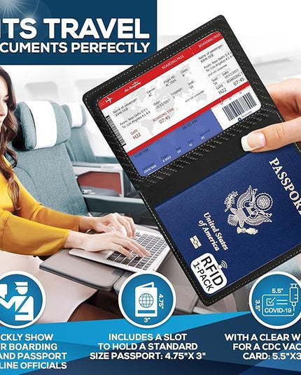 Ciana Passport Holder for Travel – PU Leather Passport Cover and Card Holder for Men & Women – Slim Passport Holder with Card Protector Slot, Travel Must Haves (Carbon Fiber)
