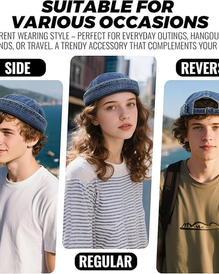 Croogo Denim Docker Hat Fashion Brimless Beanie Hat Retro Worker Skull Cap Rolled Cuff Sailor Cap Hip Hop Dancing Watch Cap