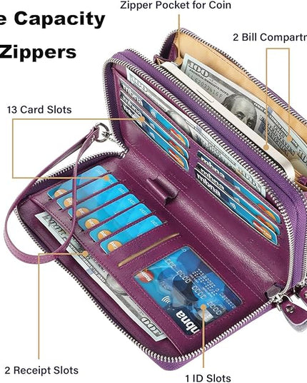 Lavemi Small Compact Women Wallet RFID Blocking Genuine Leather Bifold Purse with ID Windows