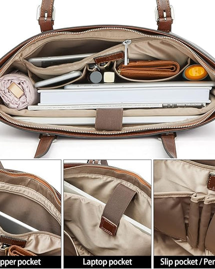 BOSTANTEN Leather Laptop Bag Work Tote for Women Shoulder Handbag Briefcase 15.6 inch Satchel Computer Bag
