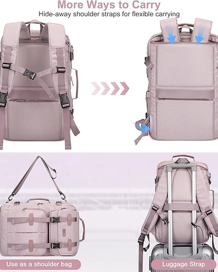 PIJUSHI Carry on Travel Backpack for Women Convertible Duffle Bag Flight Approved Luggage Backpack Fit 16 Inch Laptop(PE053 Ashen Purple)