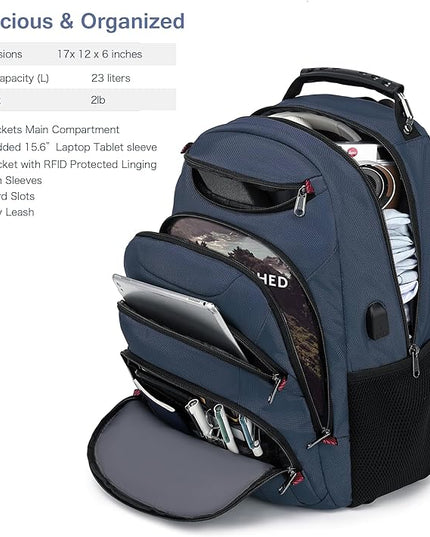 Boavan Laptop Backpack for men, 15.6 inch Laptop Bag with USB Port, Waterproof Travel Work Backpack Purse, Anti-Theft Teacher Nurse Doctor Casual Bookbags Office Business backpack，Classic Navy