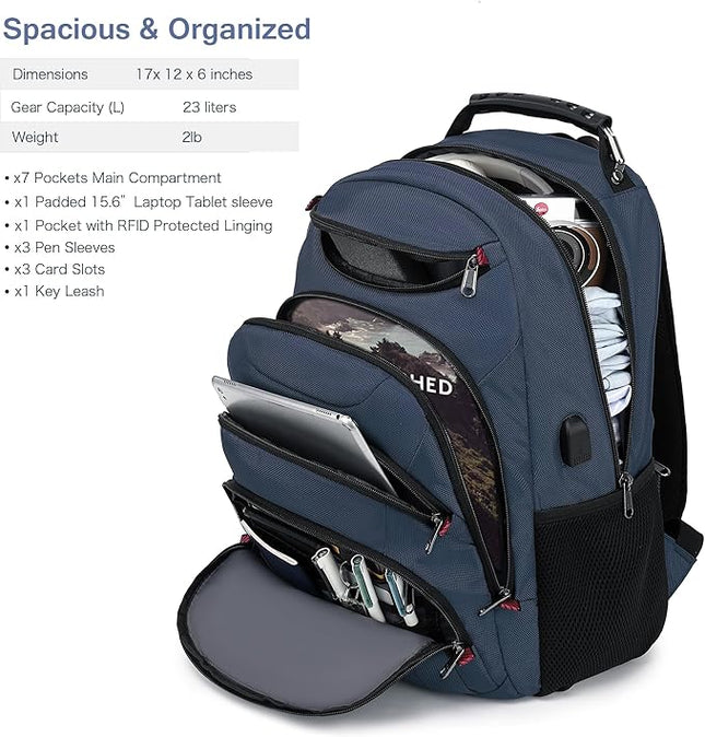 Boavan Laptop Backpack for men, 15.6 inch Laptop Bag with USB Port, Waterproof Travel Work Backpack Purse, Anti-Theft Teacher Nurse Doctor Casual Bookbags Office Business backpack，Classic Navy